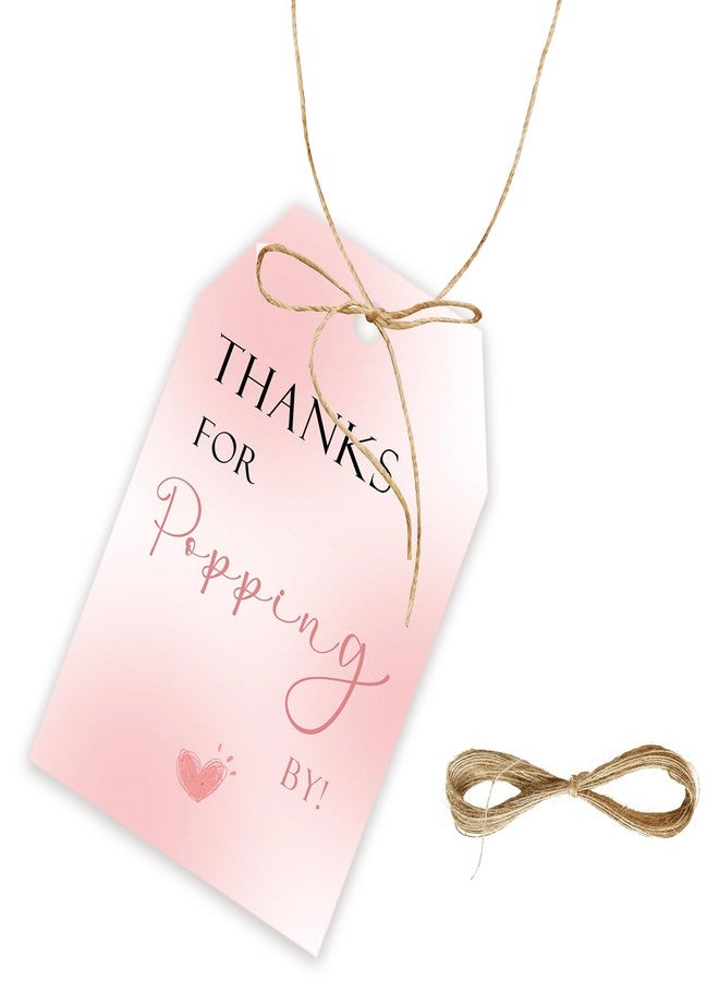 FORSHEEP 50pcs Thanks for Popping by Tags, Pink Gift Tag with String for Wedding Party, Popping by Thank You Paper Tags for Girl Birthday Party Favors - Image 1